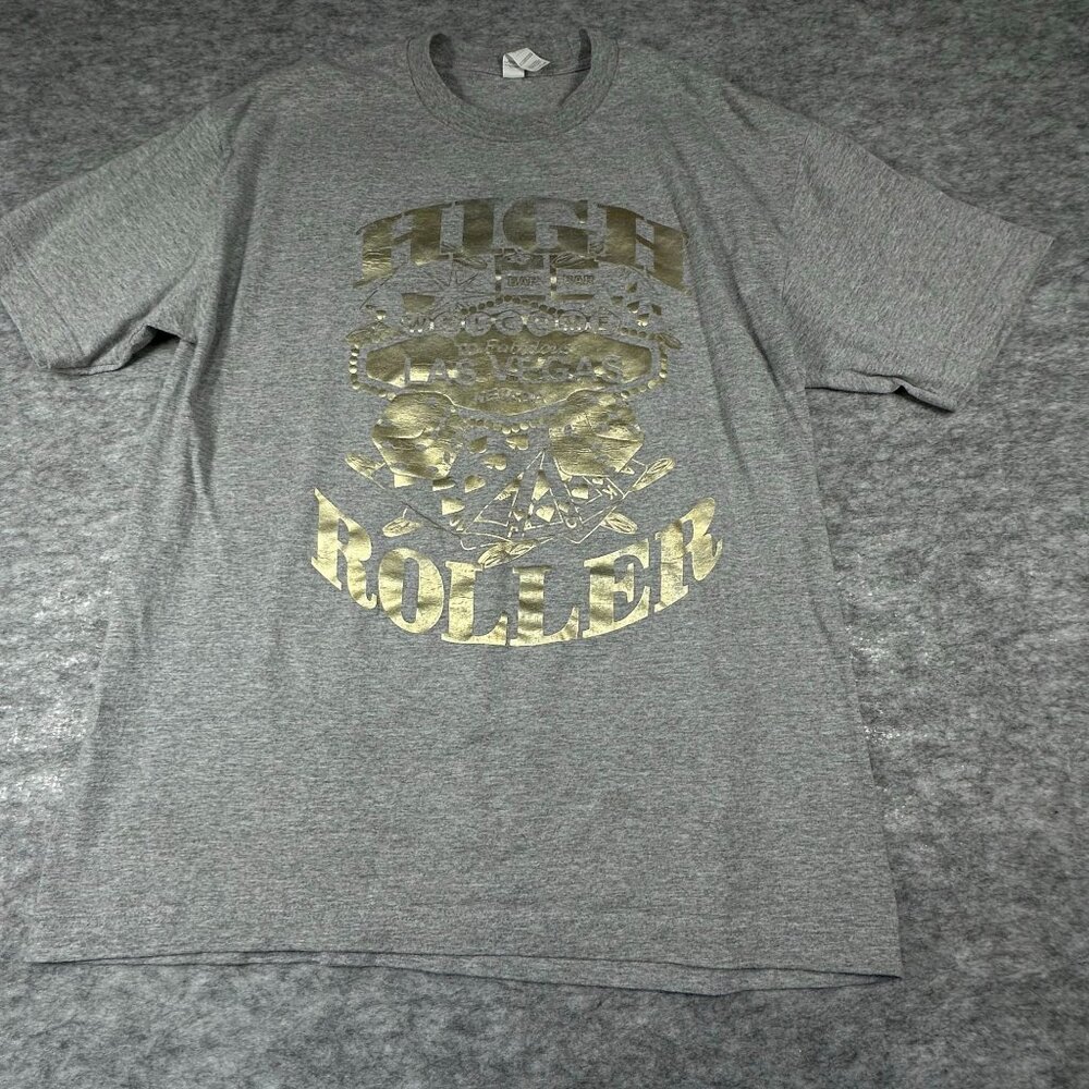 Las Vegas Mens Size‎ XL High Roller Gold and Gray Graphic Tee Gambling Poker